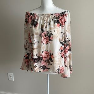 Bell sleeve off the shoulder floral blouse